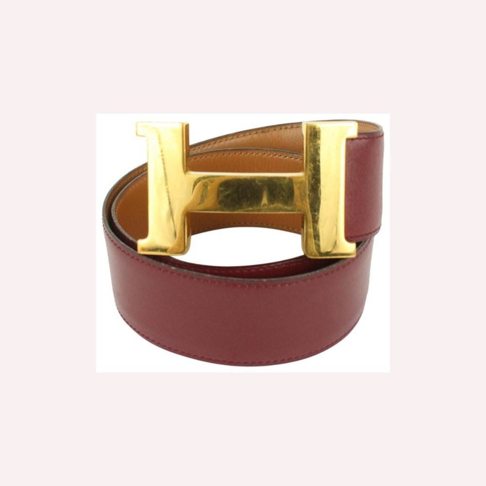 Hermès Burgundy x Gold 42mm H Logo Constance Belt 1014h13